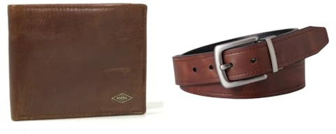 Fossil Herren Ryan Braunes Leder Portemonnaie und Parker Gürtel, Set