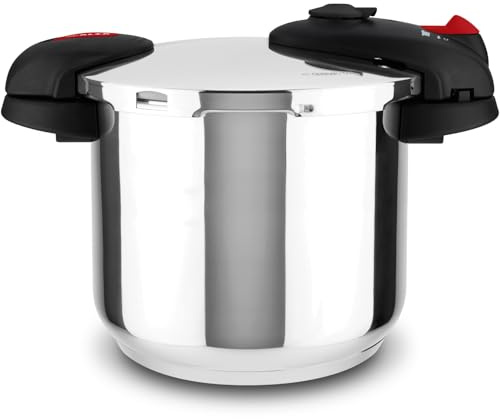Alza Orion - Olla Express Rápida 7,5L, Acero Inoxidable 18/10, 2 Niveles de Cocción, Fondo Impaksteel, Diseño de Doble Asa, 5 Sistemas de Seguridad