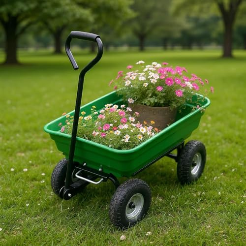 Virimolo Brouette avec 2 roues, diable 272 kg, grande brouette, chariot de transport, chariot à bascule pour la maison et la cour, chariot de jardin, chariot de transport (4 roues)