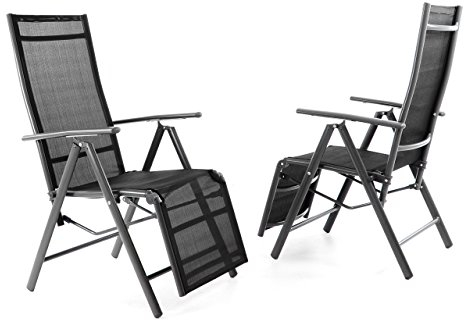 Nexos Alu Liegestuhl Klappstuhl mit Fußstütze 2er Set, 112x55x60 cm