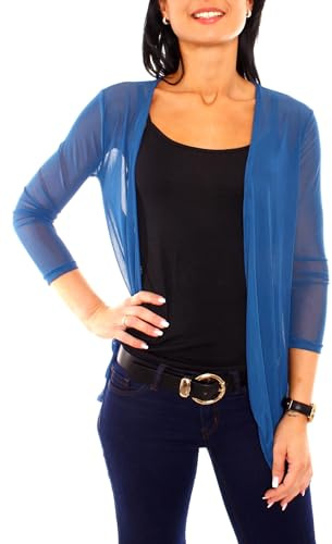 Easy Young Fashion - Damen Mesh Cardigan zum binden - transparentes Langarm Jäckchen - leichte Netz Jacke - Cover up 7058 (XS - M)