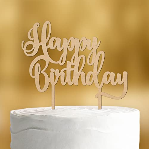 Cake Topper Happy Birthday 3 [in Schreibschrift] - Holz 4mm - für die Geburtstagstorte - Geburtstagsdeko Tortenaufleger happy birthday party deko Geschenkideen Happy birthday tortendeko Geburtstag