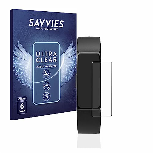 Savvies Schutzfolie für Fitbit Inspire | 6 Stück Transparenter Displayschutz Made in Germany Ultra-Klar Displayschutz-Folie