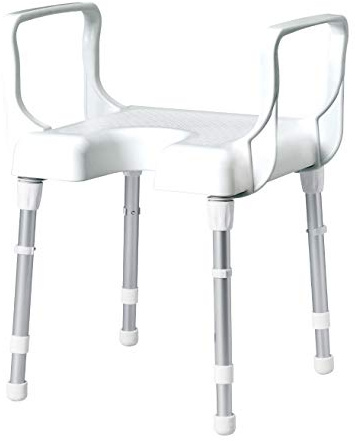 FabaCare Duschhocker Cannes mit Armlehnen, weiß, Made in Germany, Hygieneaussparung, höhenverstellbar 42-57 cm, bis 130 kg