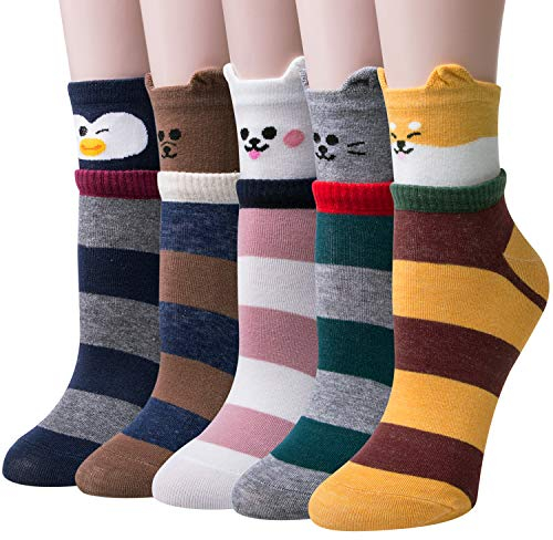 Chalier Cozy 5 Paar Damen Socken Tiere Lustige Bunte Socken Baumwolle mit Süße Katze Socken Geschenk für Damen Einheitsgröße Orange 2