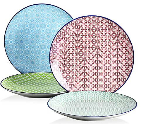vancasso Desserteller Porzellan, 4 teilig Kuchenteller bunt, Macaron Ø 21,5 cm Flachteller für Frühstück