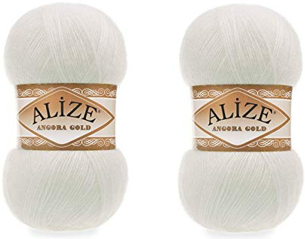 Alize Angora Goldgarn, 20 % Wolle, 80 % Acryl, weiches Garn, Häkeln, 200 g, 1204 m, Spitze, Handstricken, türkisches Garn (62 Hellcreme)