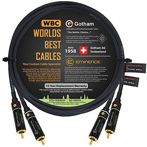 WORLDS BEST CABLES 2 Meter RCA Cable Pair - Gotham GAC-4/1 (Black) Star-Quad Audio Interconnect Cable with Premium Gold plated Locking RCA Connectors - Directional