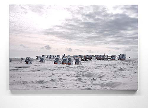 Atemberaubende Nordsee Bilder als XXL Leinwand-Wandbild 180cm x 100cm, Motiv Ording, Strandkörbe EIN Panorama-Bild für Wohnzimmer, Schlafzimmer. Fertig aufgespannt auf 4cm Holz-Keilrahmen