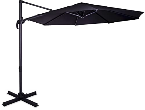 VONROC Parasol Inclinable Rond Noir - Parasol de Jardin Extérieur Déporté 3 Mètres de Diamètre – Parasol Inclinable 360°C - Avec Voile Protection UV Indice 50+
