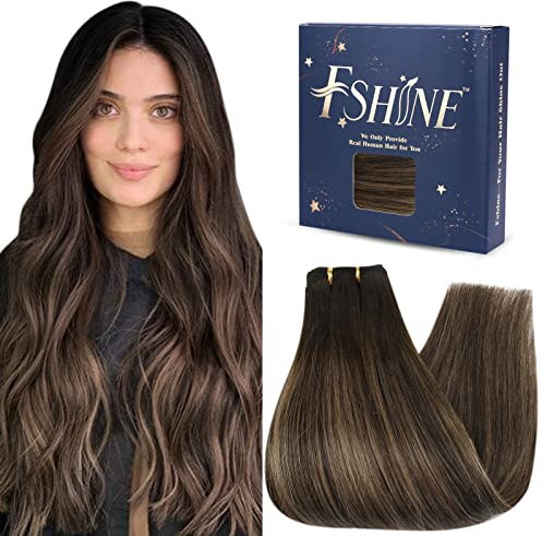 Fshine Tressen Echthaar 50cm 100g Balayage Dunkelbraun Aschbraun Haarverlängerung Echthaar Extensions zum Einnähen Haartressen Echthaar zum Einnähen Farbe 2 8 2