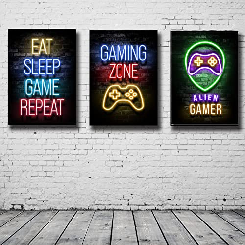 WTEVMAIY Eat Sleep Game Repeat Gaming Murale Art Poster Gamer Toile tableau Peinture Affiche Pour Enfants GarçOns Chambre DéCoratif Image Salle De Jeux Sans Cadre 40×50cm×3 Pcs, Blanc