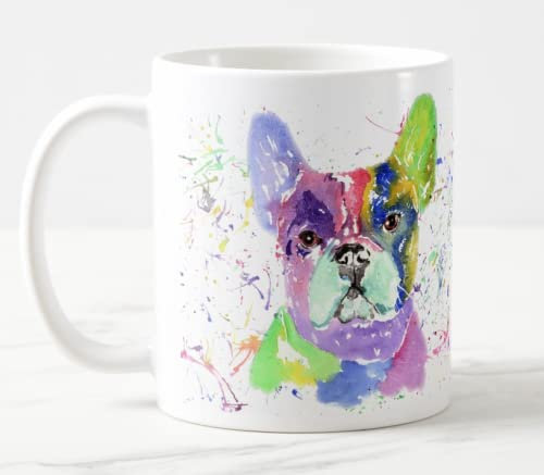 Vixar Französische Bulldogge Frenchie Hund Aquarell Regenbogen Kunst Farbige Tasse Geschenk Geburtstag Arbeit Büro Weihnachten Tee Kaffee (weiß)