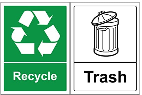 Recycling stickers for bins pack of 2, 1 x Recycle & 1 x Trash sign - Self adhesive sticker (150mm x 100mm)