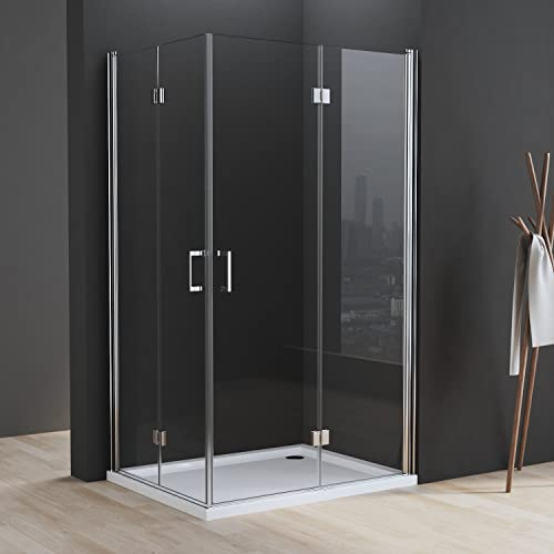 Duschkabine Eckeinstieg 120x90x195cm Doppel Falttüren Duschtüren 6mm NANO Beschichtung ESG Glas 180º Eckig Dusche Duschabtrennung Duschwand