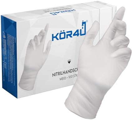 kör4u Nitrilhandschuhe, weiß, L, 100 Stück, puderfrei, latexfrei, extra stark, Einweghandschuhe, Einmalhandschuhe, Lebensmittelhandschuhe