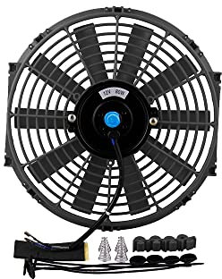 Riloer 12 Ventilateur de refroidissement intermédiaire push-pull de radiateur électrique de voiture, Ventilateur de refroidissement électrique fin universel pour moteur de voiture 12V Noir