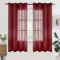 Woaboy Voile Gardinen Kurz Vorhänge Transparent Wohnzimmer mit Ösen Stores Gardinen Schlafzimmer Ösenvorhang Scheibengardine Schlaufengardinen Modern 2er Set 140x175 cm (B x H) Wein Rot