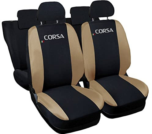 Auto Accessori Lupex | Coprisedili Auto Compatibili con Corsa C D E (2000-2019), Colore Nero Beige, Made In Italy, Tessuto Policotone, Fodere Sedili Anteriori e Posteriori