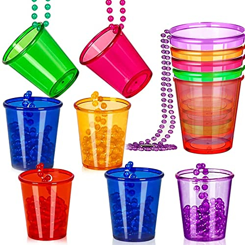 12Stk Team Braut Halskette,Braut Schnapsgläser,Braut Kunststoff Tassen,Team Braut Perlen Schnapsglas Schnapsglaskette Wiederverwendbar für Junggesellenabschiede Verlobungsfeier Braut Party(Bunt)