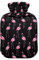 Mnsruu Flamingo Wärmflasche mit Samtbezug, 2 l, transparenter Wärmbeutel für Hand, Fußwärmer, Schmerzlinderung, Heiß- und Kältetherapie, Schwarz / Rosa