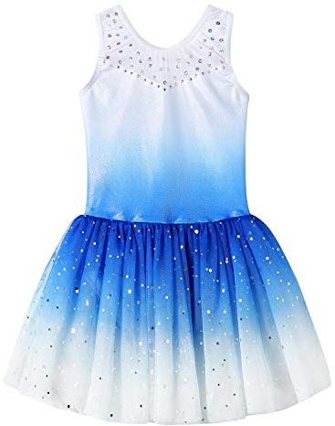 XiaoMoSha Ballettkleidung Mädchen Ballettkleid Turnanzug Kurzarm/Langarm Balletttrikot Ballettanzug Mädchen Tanzkleid mit Chiffon-Rock 3-10 Jahre