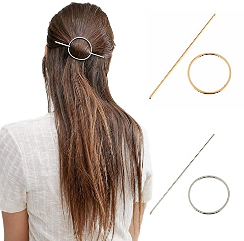 XCSJ 2Pcs Vintage Haarspange Mit Stick Offener Kreis Haarspange Elegante Retro Haarnadel Haarspange Stick Hohle Haarnadel Metall Geometrische Haarspange Elegante Haarschmuck Für Frauen Und Mädchen (A)