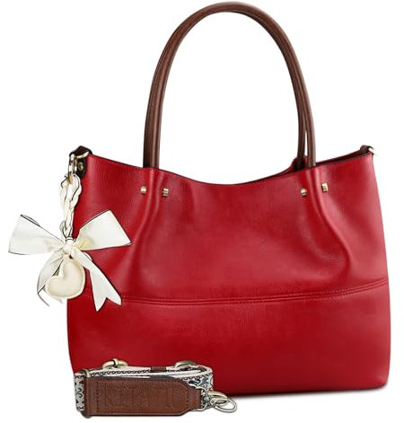KITATU Handtaschen für Damen, Geldbörsen, veganes Leder, Schulranzen, Tragegriff oben, Schultertaschen, Designer-Umhängetaschen-Set, 2-teilig, Weinrot, modisch