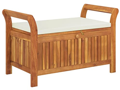 Festnight Gartenbank Holz mit Stauraum und Kissen Truhenbank Garten Holzbank Sitzbank für Terrasse Garten Balkon 91 cm Massivholz Akazie
