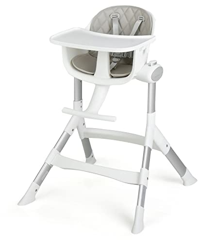 DREAMADE Hochstuhl Höhenverstellbar, Kinderhochstuhl mit 5-Punkt-Sicherheitsgurt, Abnehmbarem Tablett & Kissen, Kombihochstuhl Essstuhl für Baby 6-36 Monat bis 15 kg (Grau)