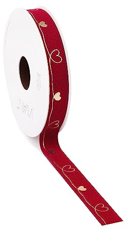 Vivant Geschenkband Schleifenband Dekoband Rot mit goldenen Herzen 5m x 15mm - Geschenkband Valentinstag, Geschenkband Geburtstag, Geschenkband mit Herzen, Geschenkbänder