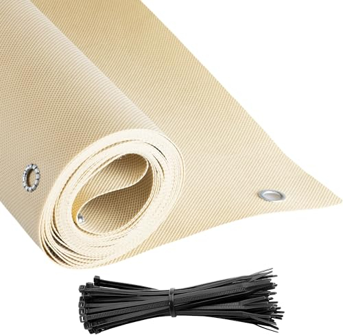 COVER IT Balkon Sichtschutz Ohne Bohren Balkonsichtschutz Custom Länge BEIGE mit Ösen 90xCustom Sichtschutz Balkon Ohne Bohren - Sichtschutz für Balkon Terrasse - Sichtschutz Balkongeländer