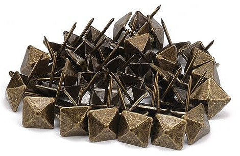 Unxuey Antique Square Brass Decorative Nails 50 Pack 14x20mm | Iron Upholstery Tacks, For Furniture, Leather, Headliner, Carpet DIY, Rust-Proof, Strong Hold, Durable & Sharp Easy Push