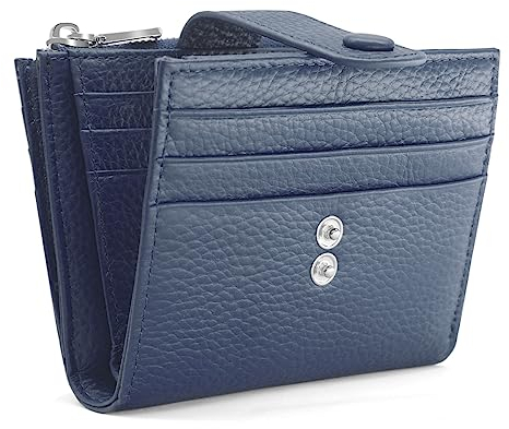 REETEE Portefeuille Femme Petit Format Cuir Véritable Porte Carte de Credit RFID Blocage Porte Monnaie Femmes,Porte Feuilles pour Femme avec 13 emplacements et Petit Zippé Portefeuille (Bleu Marin)