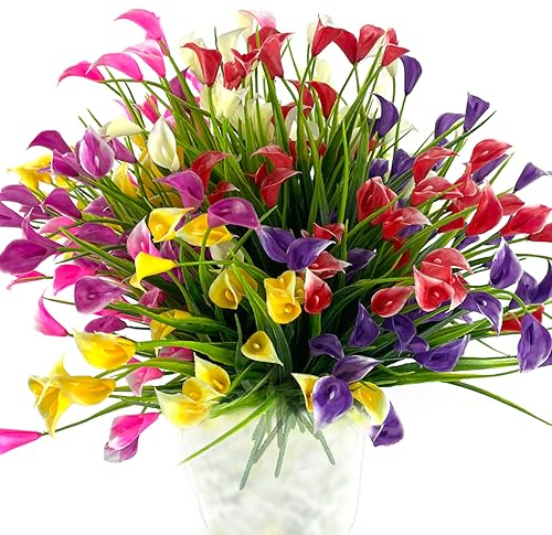 ODIWEN 12 Bündel Künstliche Blumen Calla Lilie, Künstlich Calla Lilie, Künstliche Pflanzen Deko Blumen Sechs Farben, Künstliche Sträucher, Kunstblumen Deko, Balkon Künstliche Blumen (7 Köpfe/Bündel)