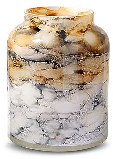Terroso – Vase – Mundgeblasenes sandfarbenes Glas – Luxuriöses Erscheinungsbild, Stilvoll & Elegant - 25 cm hoch - Marmoroptik – Blumenvase