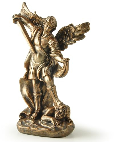 St. Michael der Erzengel Statue - 13,5 cm Bronze-Finish Harz Figur katholischer Krieger Engel besiegt das Böse, christliche religiöse Dekoration für Zuhause, Altar oder Gebetsraum