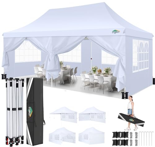 3x6m Pavillon, COBIZI Faltpavillon 3x6 Wasserdicht Stabil mit 6 Seitenteilen,Upgrade-Hochdach und Tragetasche, Gartenpavillon Partyzelt für Garten, Party, Festival, Hochzeit, UV50+