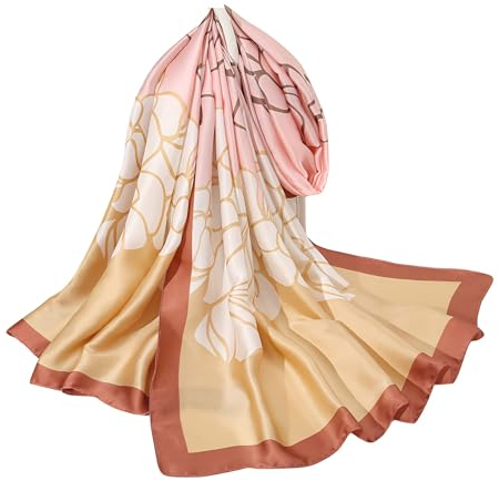 Silk scarf Women Shawl Yellow Scarf Stain Neckerchief Head Wrap Thin Scarf Ladies Beach Shawl Vintage Bridal Chiffon Scarf Muslim Colorful Cloth Christmas Decorations Scarf Belt (Pink-rose)