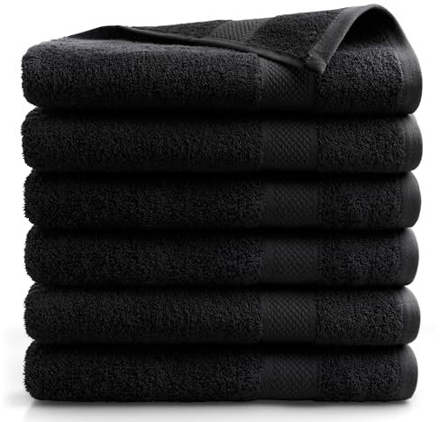 DoubleDry Große Handtücher Set 6-70 X 140cm, Flauschige Badehandtücher, Duschhandtücher aus 100% Baumwolle (Oeko-TEX MIG Certified)- 500 g/m², Große Handtücher für Bad und Dusche - Schwarz