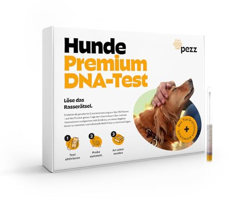 PEZZ DNA Premium Test für Hunde zur Rassebestimmung + MDR1 | Über 350 Rassen mit Stammbaum | Screening auf Medikamentenunverträglichkeit + 210 Erkrankungen und Körpermerkmale | gratis Labor-Versand