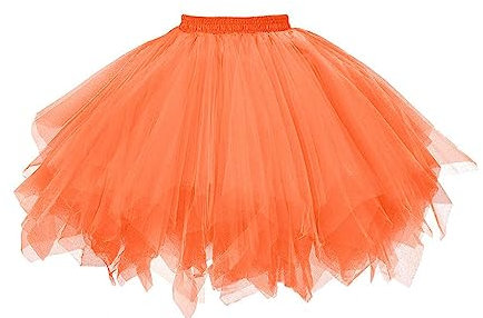 GOOBGS Damen 50er Ballettrock Multi-SchichtenVintage Ballet Blase Firt Tulle Petticoat Puffy Tutu Orange X-Large