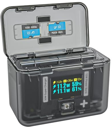 SYMIK Insta 360 X4 Akku Ladegerät für Insta360 X4 Zubehör, 30W OLED-Bildschirm, intelligentes Zwei-Wege-Ladegehäuse für Insta360 X4 Batterie, Schnellladegerät zeigt Akkustand an