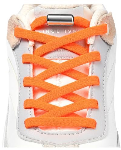 Handshop 2 Paia Lacci Elastici per Scarpe per Bambini e Adulti, No Tie Lacci Piatti da Ginnastica, Scarpe da Corsa, Scarpe Sportive Arancione Neon 125cm