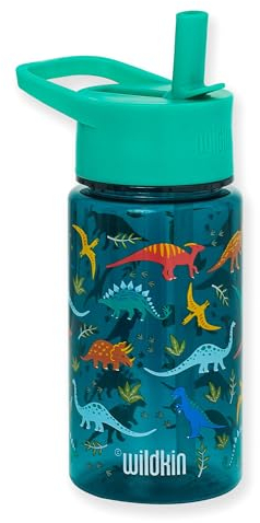 Wildkin Kids Reusable BPA-Free Tritan Plastic Water Bottle with Leak Proof Lid for Boys & Girls, Durable and Easy to Clean Water Bottles for Toddlers (Jurassic Dinosaurs)