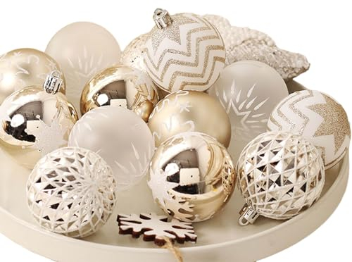 Exquisite Christbaumkugeln in Champagner-Gold und Weiß, 16 Stück, schaffen festliche Atmosphäre zu Hause, traditionelle goldene Weihnachten