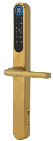 Türschloss Fingerabdruck, Smartes Passwort-Türschloss, Elektronisches Türschloss mit Griff, Intelligentes Diebstahlsicherung Schloss mit 6 Möglichkeiten die Tür zu Entriegeln, 4 * 33 cm (Gold)