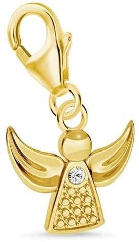 Goldene Hufeisen Mini klein Schutzengel Karabiner Charm Anhänger für Bettelarmband oder Kette 925 Sterling-Silber mit Zirkonia (Gold)