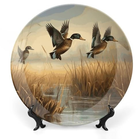 LKJTRF 20,3 cm große Keramik-Deko-Teller, Jagd, fliegendes Wildporzellan, dekorative Teller mit Präsentationsständer, handgefertigte Keramik-Ornament für Zuhause, Küche, Schlafzimmer, dekorative