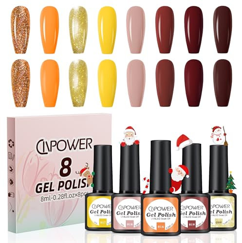 CIVPOWER UV Nagellack Set: 8 Farben Orange Gelber Herbst und Winter Gel Nagellack Gellack für Gelnägel DIY Nail Art Kit - UV Gel Nail Polish Set für Nagel Design 8ML